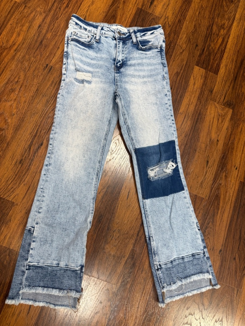 Flying Monkey Light Blue Distressed Jeans with Dark Patch
